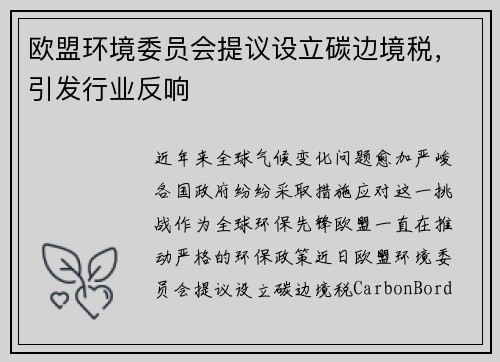 欧盟环境委员会提议设立碳边境税，引发行业反响