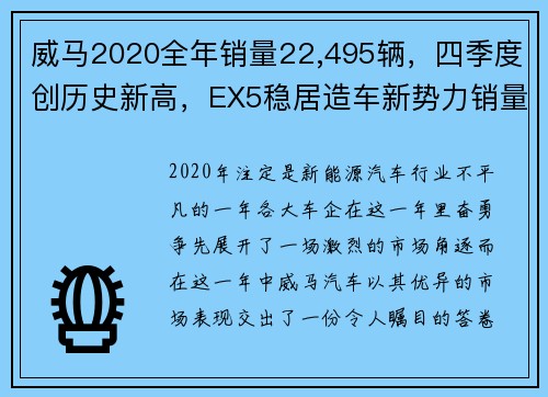 威马2020全年销量22,495辆，四季度创历史新高，EX5稳居造车新势力销量榜首